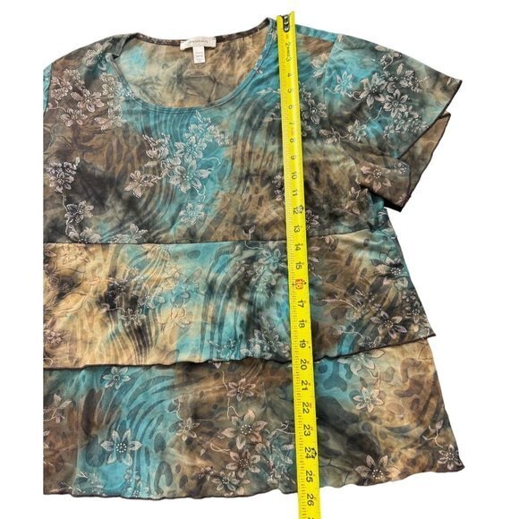 Dress Barn Women's Tops Blue‎ Brown Floral Print SIZE 14/16 |F1 - Picture 2 of 5